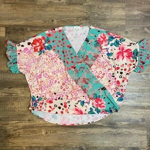 Umgee Womens 2XL Floral‎ Cottagecore Patchwork Boho Y2K Top Floral Bold Boutique